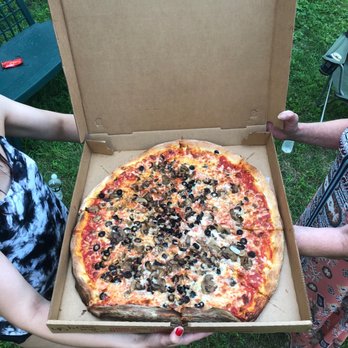 Angelina's Pizzeria - Large pizza with mushrooms, black olives, and half onion. - Pizza Near Me - Queensbury, New York Angelina's Pizzeria - Large pizza with mushrooms, black olives, and half onion. - Pizza Near Me - Queensbury, New York
