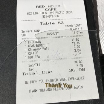 Red House Cafe - Bill - Breakfast & Brunch Near Me - Pacific Grove, California Red House Cafe - Bill - Breakfast & Brunch Near Me - Pacific Grove, California