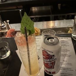 Bartender's voice mocktail, $11, Narragansett tall boy, $6