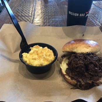 Mission BBQ - Brisket Sandwich with Mac N Cheese - Barbeque Near Me - Downers Grove, Illinois Mission BBQ - Brisket Sandwich with Mac N Cheese - Barbeque Near Me - Downers Grove, Illinois
