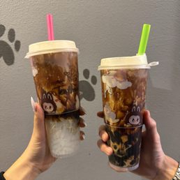 Brown sugar milk tea with lychee jelly and boba