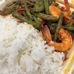 Thai & Chinese Food - Green beans with shrimp and a ton of rice