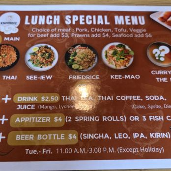Khamdee Thai Cookhouse - Lunch menu (Jan 2026) - Thai Near Me - Beaverton, Oregon
