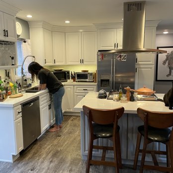 Cabinet Refinishing Specialist - New white kitchen!!! The cat approves. - Refinishing Services Near Me - Burbank, California Cabinet Refinishing Specialist - New white kitchen!!! The cat approves. - Refinishing Services Near Me - Burbank, California
