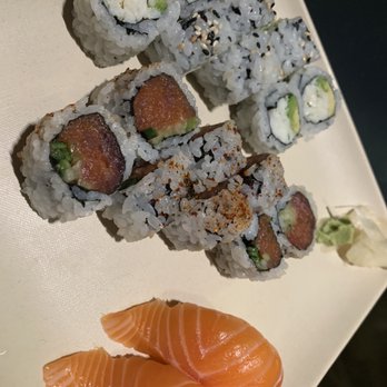 Punk Wok - Two maki rolls and one sashimi. The salmon belly sashimi was the best thing of the night, so we ordered one more set. - Sushi Bars Near Me - Nashville, Tennessee