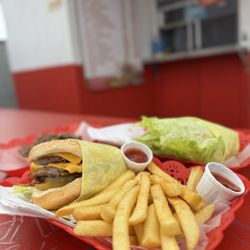 Dave's Burgers - Double Cheese - Burger and Fries + Double Cheeseburger Protein Style