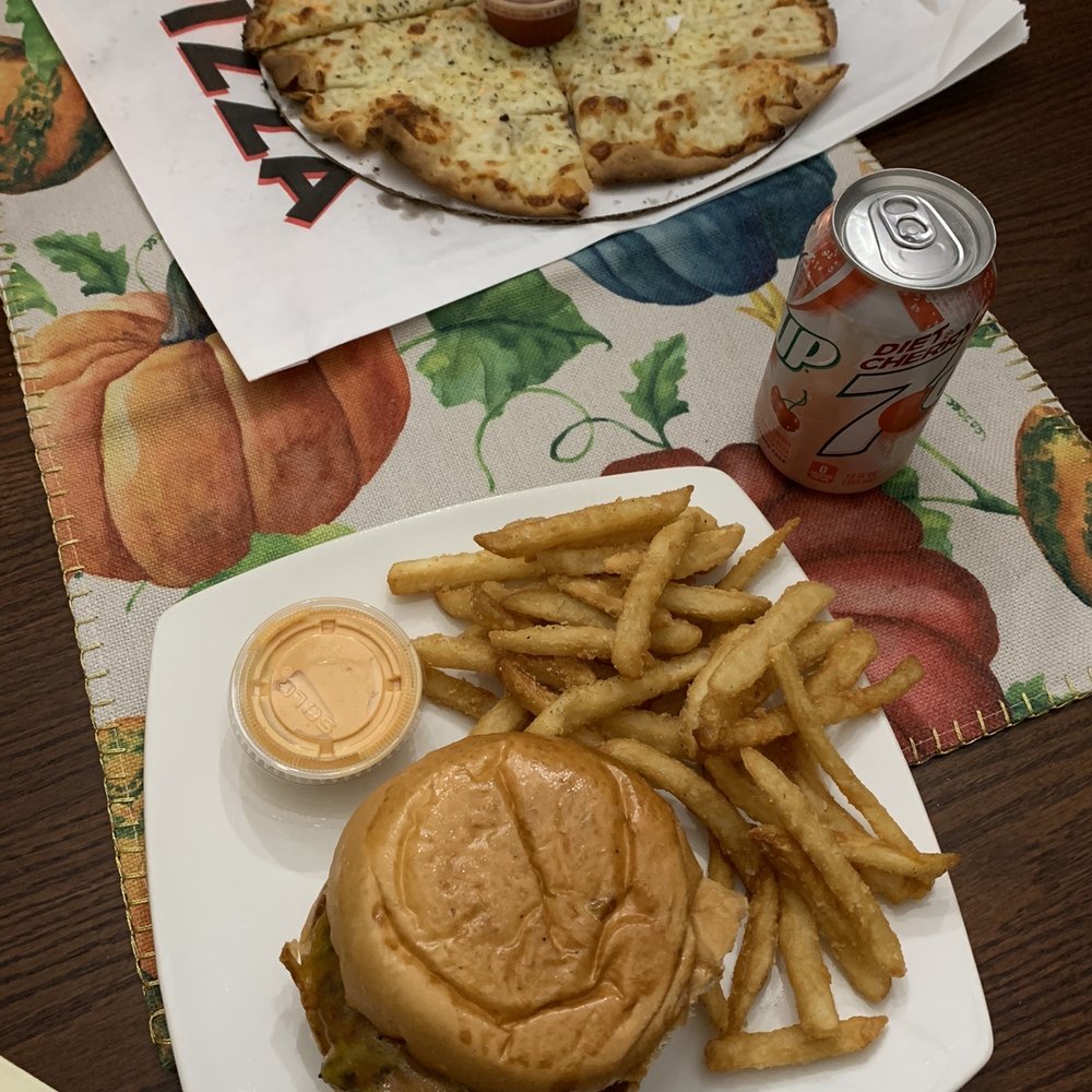 Whiskey glaze burger with fries and spicy mayo; Gingerz Stickz Whiskey glaze burger with fries and spicy mayo; Gingerz Stickz