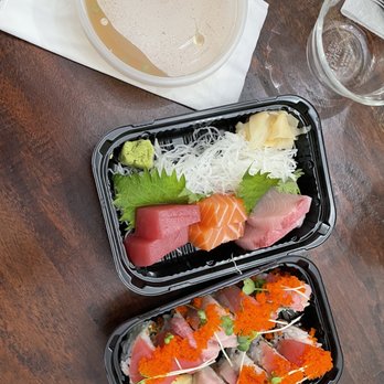 Kinja Sushi - Sashimi Sampler (top) Triple Kinja Special Roll (bottom) - Sushi Bars Near Me - Concord, California