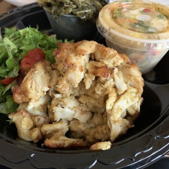 Faidley's Seafood - Crab cake , Collard Greens, mixed Marinated Vegetables - Seafood Markets Near Me - Baltimore, Maryland