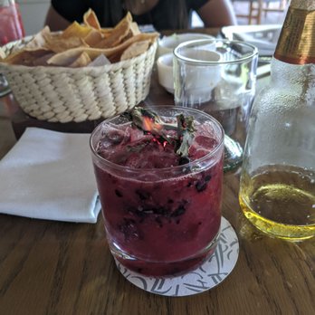 La Laguna Restaurant - Black and Blue Tequila margarita (they light the leaves on fire, right in front of you) - Mexican Near Me - Playa del Carmen, ROO