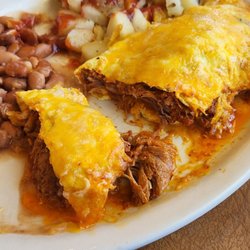 Carne omelette, beans, home fries breakfast. Tasty & filling!