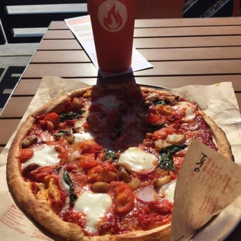 Blaze Pizza - Red Vine Signature pizza-i also added extra shredded mozzarella, roasted garlic and red onion - Salad Near Me - Tinley Park, Illinois Blaze Pizza - Red Vine Signature pizza-i also added extra shredded mozzarella, roasted garlic and red onion - Salad Near Me - Tinley Park, Illinois