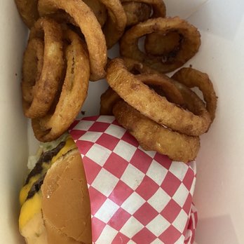 Snack Shack - Double Cheeseburger with onion rings - Diners Near Me - Eugene, Oregon