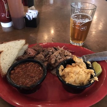 Beartooth Barbecue - A great two meat dinner plate with excellent baked beans and flavorful pork! - Barbeque Near Me - West Yellowstone, Montana