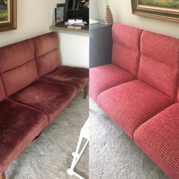 Before and after pictures of a reupholstered couch by Crown Upholstery! Before and after pictures of a reupholstered couch by Crown Upholstery!