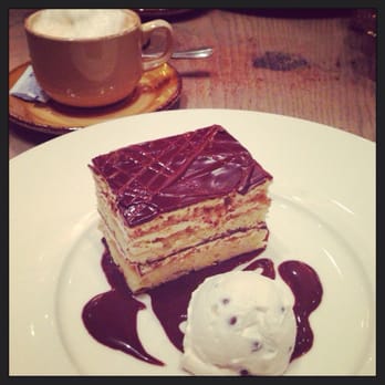 Mooo.... Beacon Hill - Chocolate opera cake with a cappuccino - Steakhouses Near Me - Boston, Massachusetts