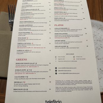 Telefèric Barcelona - Menu March 2026 - Spanish Near Me - Los Gatos, California