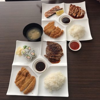 Naked Fish - Millbrae - Top right- teriyaki salmon, chicken cutlet, and chicken teriyaki. Bottom Left- California rolls, beef teriyaki and chicken cutlet. - Japanese Near Me - Millbrae, California Naked Fish - Millbrae - Top right- teriyaki salmon, chicken cutlet, and chicken teriyaki. Bottom Left- California rolls, beef teriyaki and chicken cutlet. - Japanese Near Me - Millbrae, California