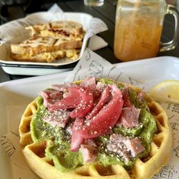 Wafflecado Toast, Breakfast Sandwich and Apple Cider Wafflecado Toast, Breakfast Sandwich and Apple Cider