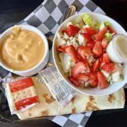Pita Place - Strawberry Chicken Salad & Wisconsin Cheese Soup with complimentary bread