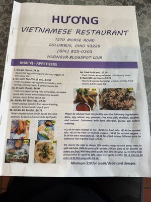 Menu photo 1 Huong Vietnamese Restaurant Columbus, OH Menu photo 1 Huong Vietnamese Restaurant Columbus, OH