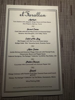 Menu photo 1 El Farallón Cabo San Lucas, BCS