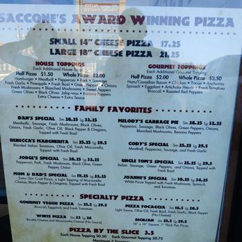 Saccone's - Menu - Pizza Near Me - Austin, Texas