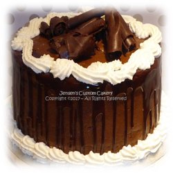 Jensen's Custom Cakery - Custom German Chocolate Cake with Ganache Drip and Oversized Chocolate Curls