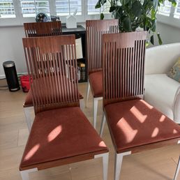 Seats reupholstered in ultra suede.