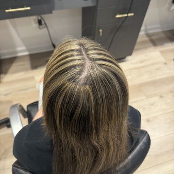 Robert Jeffrey Lakeview - What I came in with, crazy tiger highlights in front, dark in back and a mullet. But she fixed it! See the after photo! - Hair Salons Near Me - Chicago, Illinois