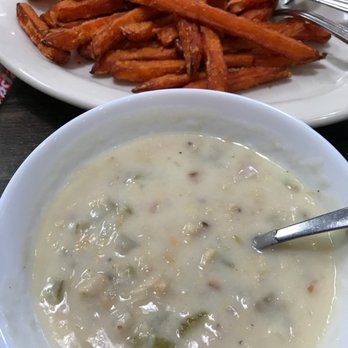 Cafe Soleil - Clam chowder and sweet potato fries. - Breakfast & Brunch Near Me - El Sobrante, California