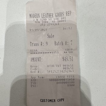 Modern Leather Goods - Luggage receipt - Leather Goods Near Me - New York, New York Modern Leather Goods - Luggage receipt - Leather Goods Near Me - New York, New York