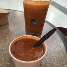 Vegetarian tortilla soup with carrot + ginger juice! What a great lunch.