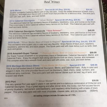Falkner Winery - 9/2019 wine menu - Wineries Near Me - Temecula, California