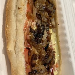 Amys Hot Dogs - Bacon wrapped hotdog and grilled onions
