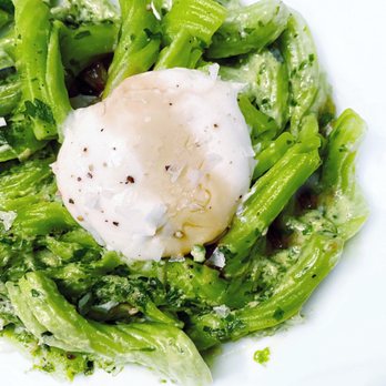Crossroads Kitchen - Homemade Spinach STROZZAPRETI with Basil Pesto and Burrata - Vegan Near Me - Los Angeles, California