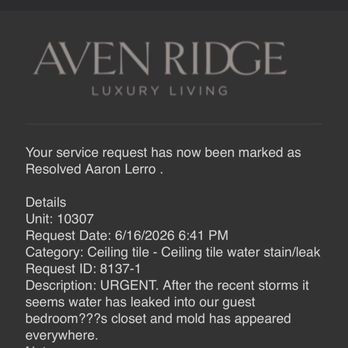 Aven Ridge - Closing of the maintenance request received on 07/14/2026 - Apartments Near Me - Leander, Texas Aven Ridge - Closing of the maintenance request received on 07/14/2026 - Apartments Near Me - Leander, Texas