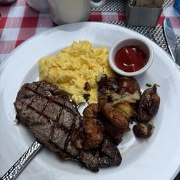 Steak and eggs. Steak was 10/10. Great service. Steak and eggs. Steak was 10/10. Great service.