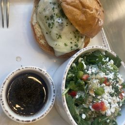 Prime rib sandwich and quinoa salad
