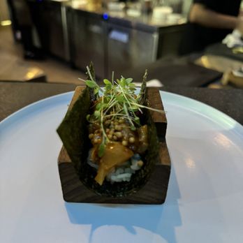 Norigami - Spicy Scallops - cucumber , chili garlic aioli , yuzu tobiko - Japanese Near Me - Houston, Texas Norigami - Spicy Scallops - cucumber , chili garlic aioli , yuzu tobiko - Japanese Near Me - Houston, Texas
