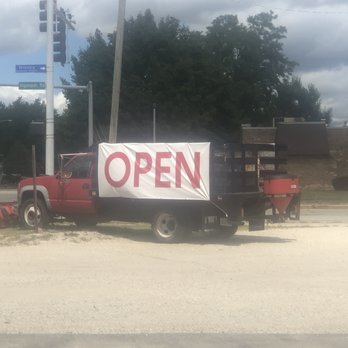 Wolf Road Hot Dogs - Big open sign on their truck in the parking lot on Algonquin and Wolf. Can't miss it! - Hot Dogs Near Me - Des Plaines, Illinois Wolf Road Hot Dogs - Big open sign on their truck in the parking lot on Algonquin and Wolf. Can't miss it! - Hot Dogs Near Me - Des Plaines, Illinois
