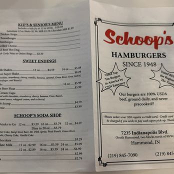 Schoop's Hamburgers - Menu 1/2 (as of 03/2026) - Burgers Near Me - Hammond, Indiana Schoop's Hamburgers - Menu 1/2 (as of 03/2026) - Burgers Near Me - Hammond, Indiana
