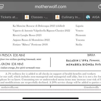 Mother Wolf - The fine print about the bill that leaves out that the restaurant is cashless. - Italian Near Me - Los Angeles, California Mother Wolf - The fine print about the bill that leaves out that the restaurant is cashless. - Italian Near Me - Los Angeles, California