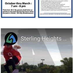 Sterling Heights Skate Park - Hours and rules. This place is AWESOME! But wear your protective gear- it's a BIG park with lots of fast/steep drops!