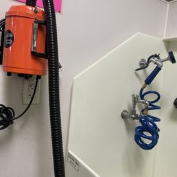Dog washing area is super great ($17) but the proximity of this outlet to the water feels dangerous when plugging in the dryer. Dog washing area is super great ($17) but the proximity of this outlet to the water feels dangerous when plugging in the dryer.