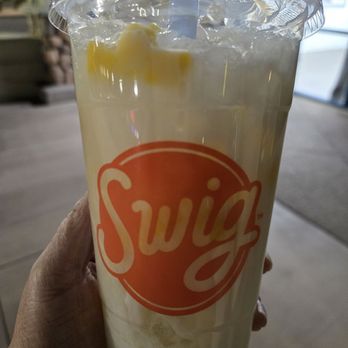 Swig - Mango Breeze 24 oz. Made with regular (not sparkling) H20 and Extra Sugar Free Vanilla (because I can't stand coconut!) - Desserts Near Me - Chandler, Arizona