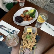 Photo of Plum Bistro - Seattle, WA, United States. Sweet and spicy general TSO'S cauliflower (NF) Mushroom Calamari