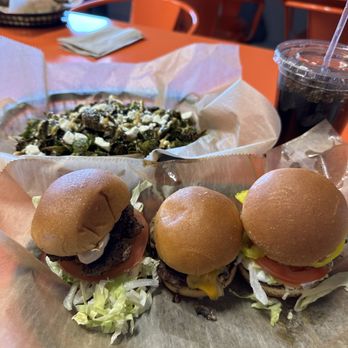 Bigfoot Burger - One of the specials I got: the slider sampler (the Olive You, Man, Shroomin' Swiss and the Mykonos) - Food Trucks Near Me - Grand Rapids, Michigan