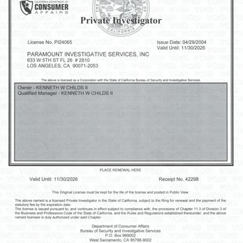 Paramount Investigative Services - Private Investigators License | Paramount Investigative Service Inc. Private Investigator LA - Private Investigation Near Me - Los Angeles, California Paramount Investigative Services - Private Investigators License | Paramount Investigative Service Inc. Private Investigator LA - Private Investigation Near Me - Los Angeles, California