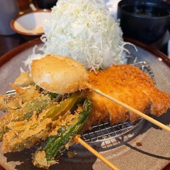 Koromo - Pork loin katsu lunch special with mochi & shishito pepper kushi-katsu - Japanese Near Me - Aiea, Hawaii Koromo - Pork loin katsu lunch special with mochi & shishito pepper kushi-katsu - Japanese Near Me - Aiea, Hawaii